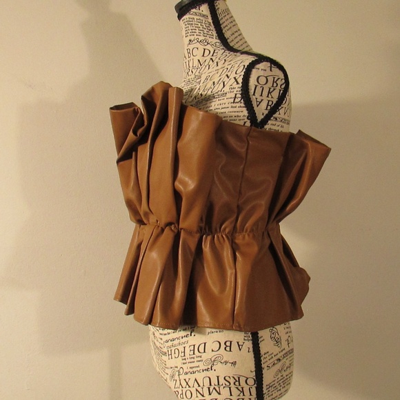 DO+BE Brown Faux Leather Ruffle Top - Picture 3 of 6